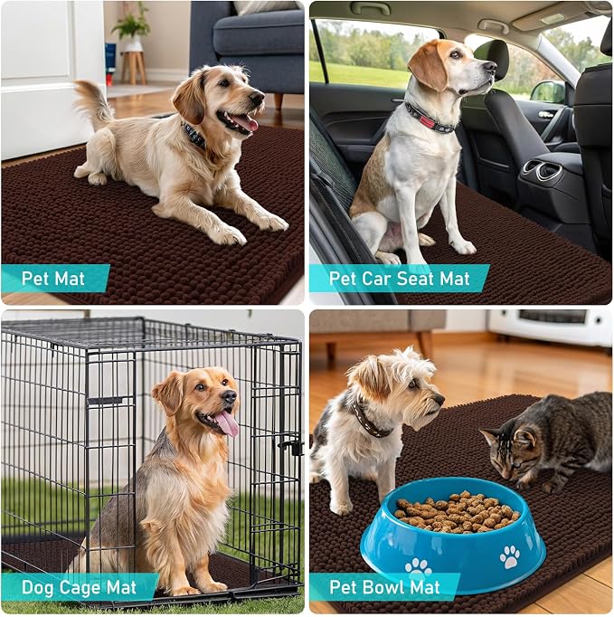 OLANLY Dog Door Mat for Muddy Paws 48x30, Super Absorbent Chenille Mud Mat | Brown, Absorbs Moisture and Dirt, Non-Slip Machine Washable Doormat, Quick-Drying Indoor Entryway Floor Carpet for Dogs