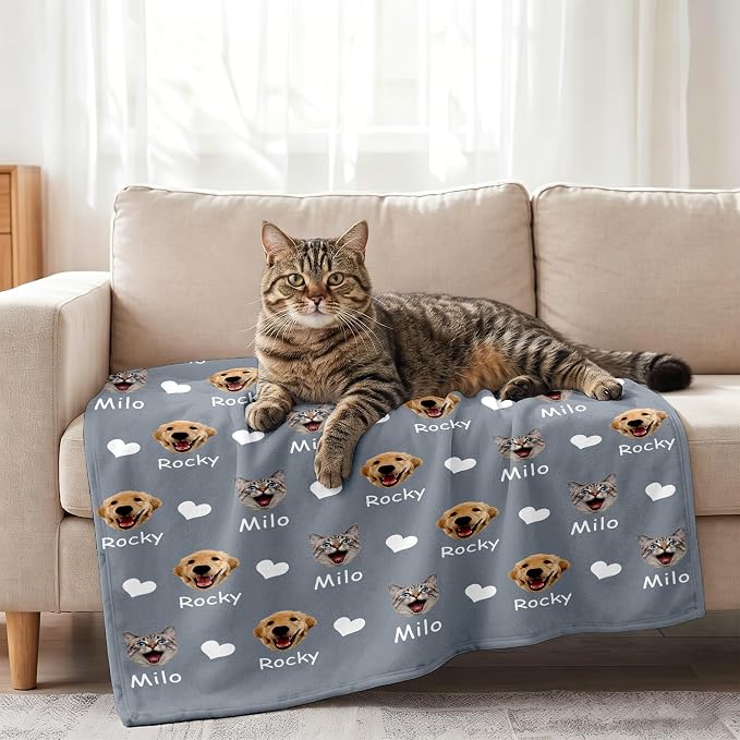 Personalized Dog Blanket, Customized Pet Blankets with Name Picture, Throw Blanket for Small Medium Large Dog Puppy Cat