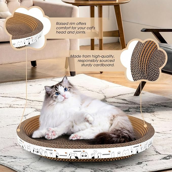 3 Pack Oval Cardboard Cat Scratcher & Lounger Bed, High-Density Cat Scratching Board & Lounge Bed, Ergonomic Scratch Pads for Indoor Cats Claws Care, Furniture Couch Protector from Cat Claws
