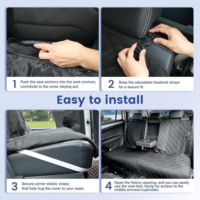 ALLANSING Back Seat Cover for Large SUVs Rear Split Bench - Heavy-Duty 900D Waterproof Non-Slip Car Seat Protector for Messy Kids & Drooling Dogs, Easy Clean(Black)