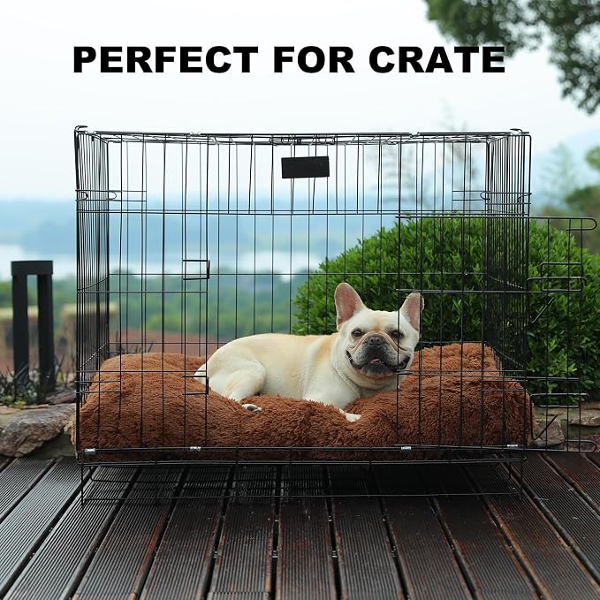 Bedfolks Waterproof Dog Crate Bed, Plush Dog Pad, 35"x23", Solid Brown | Faux Fur Plush Cover, Removable Washable Outer, Waterproof Inner Lining, Non-Slip Base, Crate Pad and Dog Pillow