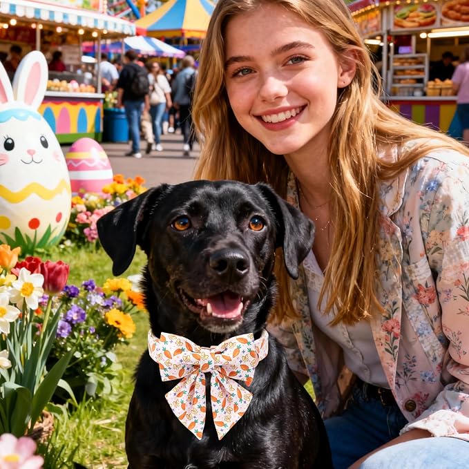 DOGWONG Easer Dog Collar with Sailor Bow,Pink Easter Dog Collar, Adjustable Durable Soft Carrot Easter Dog Collars for Male Female Puppy,M