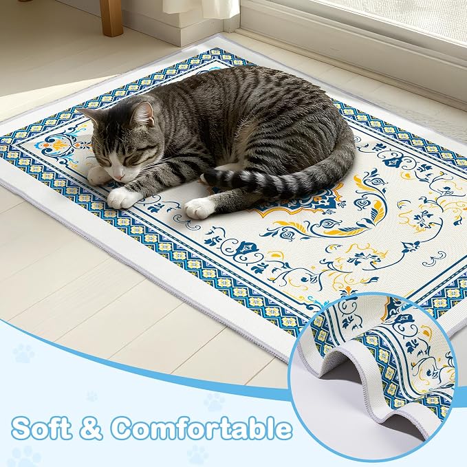 2 Pack Washable Cat Litter Mat 48"x36" Waterproof Trapping Pad | Kitty Litter Box Mat Featuring A Non-Slip Base And Decorative Design To Trap Scatter For Home Floor Protection