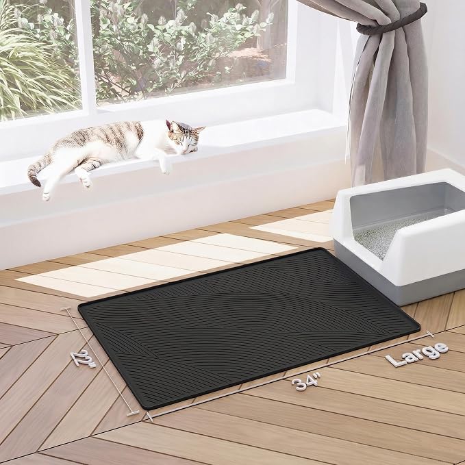 Cat Litter Box Mat - L Large Size 34 x 22 in, Water Proof, Kitty Litter Trapping Mat, Easy to Clean, Scatter Control, Odorless, Pet Supplies for Indoor Cats, Dark Gray
