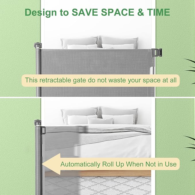Retractable Baby Gate for Stairs & Doorways, 33" Tall Extends to 55" Wide | Extra Wide Safety Kid Pet Gate, Mesh Dog Gate for Indoor, Outdoor, Hallways One-Handed Operation, Easy Install(33”x55”- Grey)
