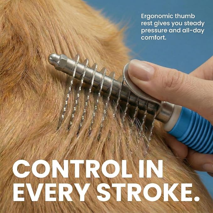 Poodle Dematting Fur Rake Comb Brush for Dogs and Cats - Long 2.5" Steel Safety Blades Metal Comb for Detangling Matted or Knotted Undercoat Hair