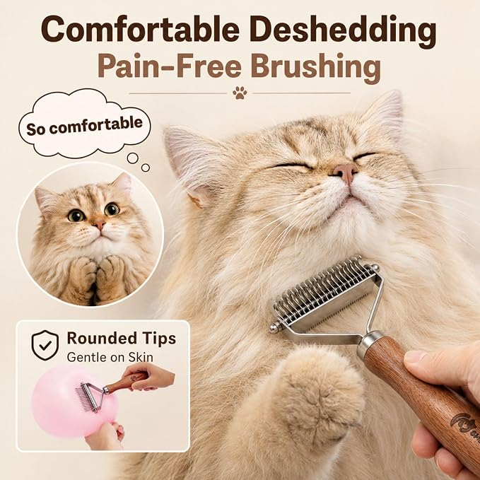 Cat Brush for Long Haired Cats, 2-in-1 Dematting Comb & Deshedding Brush for Cats, Dual-Sided Undercoat Rake for Matted Fur, Tangles, Shedding and Loose Hair