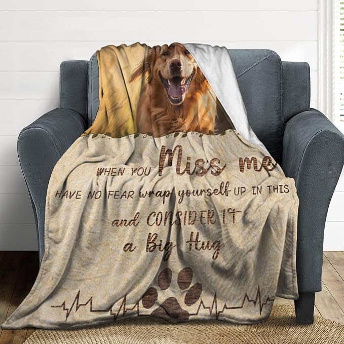 Artsadd Personalized Dog Photo Blanket, Custom Dog Memorial Throw Blanket, 50x60 inches, Fleece, Throw Blanket, Pet Memorial Products, 1-pet09-3