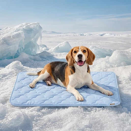 ZOMISIA Cooling Mat for Large Dogs, Q-Max>0.5 Thin Breathable Cold Crate Pad for Pet, Portable Washable Kennel Bed for Summer Active Dog with Chill Cool Soothing Fabric to Rapid Cooling, 35x22, Blue