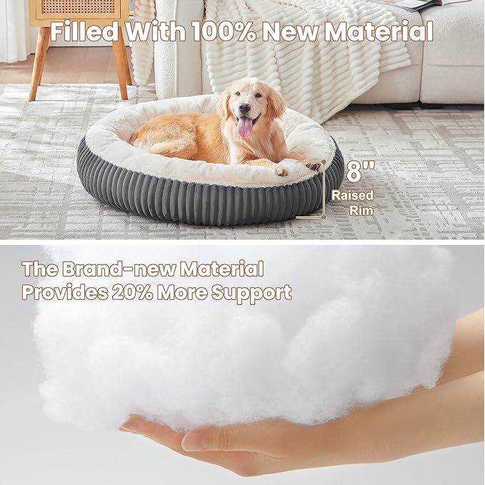 36 inches Donut Dog Bed for Large Dogs - Calming Round Pet Bed with Removable Cover,Washable Milk Plush Faux Fur, Fits Pets up to 80 lbs(Charcoal,Large)