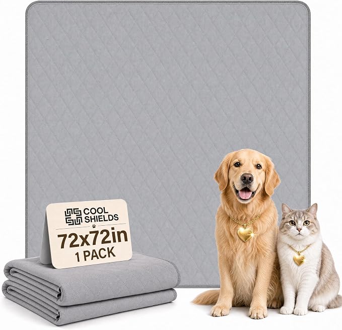 CoolShields Washable Pee Pads for Dogs, 72'' x 72'', Grey, 1 Pack | Ultra-Absorbent, Reusable Waterproof Potty Pad for Dogs, Cats, and Small Pets, Fits 24''high 8-panel Playpens.