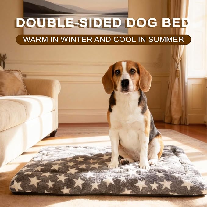 Washable Dog Bed Mat With Anti-Slip Bottom, Deluxe Plush Memory Foam Crate Pad & Waterproof Outdoor Kennel Mat For Dogs & Cats-Durable Crates Beds, Large Medium Small Puppy Size 30" x 20",Gray