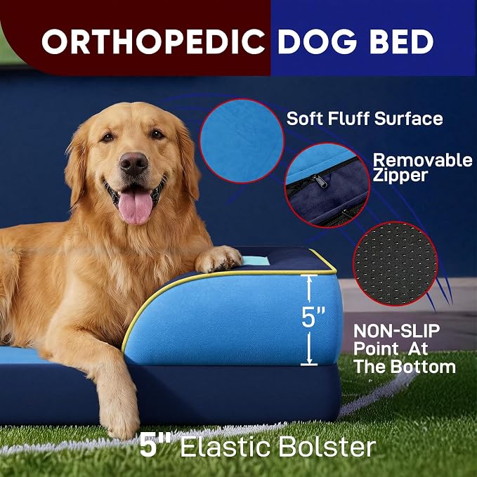 Comfort Expression Orthopedic Dog Bed for Extra Large Dogs with Bolster | Waterproof Dog Couch Bed with Washable Cover & Non-Slip Bottom, Supportive Egg Crate Foam XL Pet Bed, 45x35 Inch