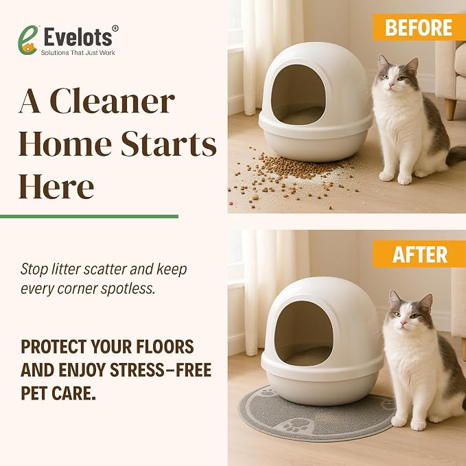 Evelots Small Cat Litter Trap Mat, Waterproof, Non-Slip, Washable, Gray | Soft absorbent mat traps litter and mess, protects floors from urine and moisture, stays in place and is machine washable.