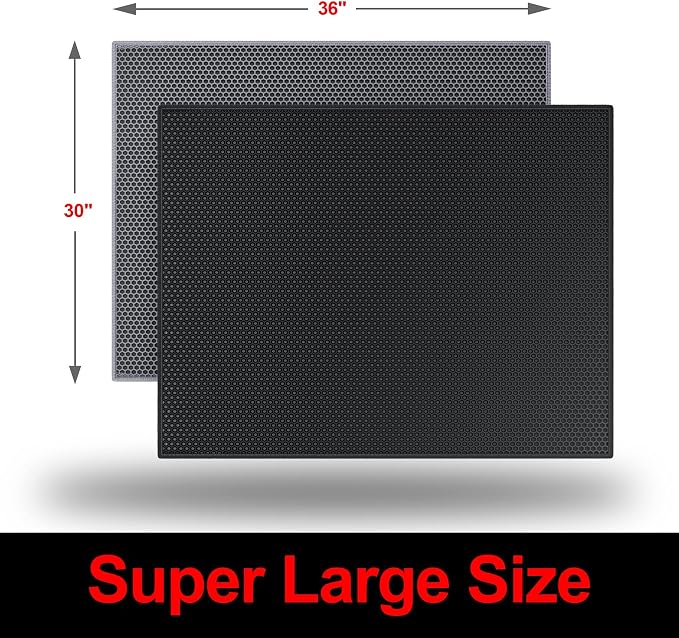 Waretary Cat Litter Mat, 36"x30", Waterproof, Scatter Control, Black | Double Layer, Urine-Proof, Non-Slip, Durable, Easy to Clean, Paw-Friendly, Safe & Odorless, Fits Large Litter Boxes