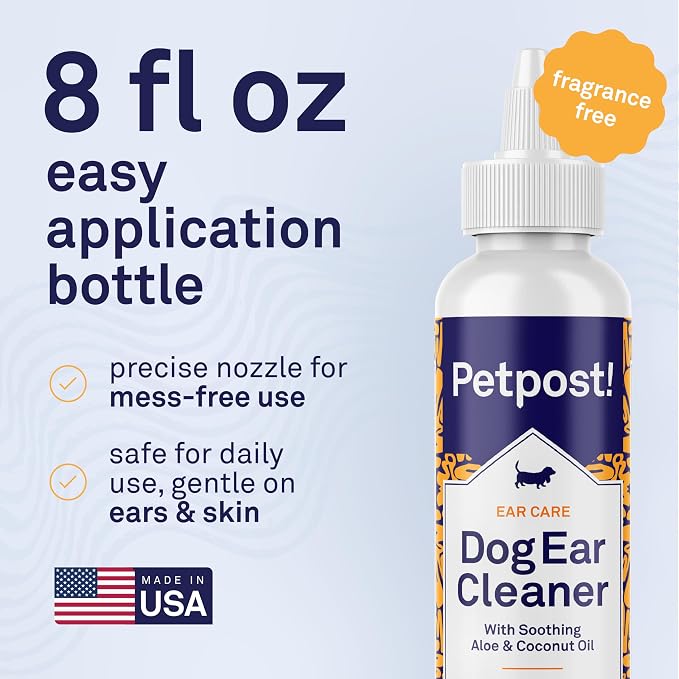Petpost | Dog Ear Cleaner - Natural Coconut Oil Solution - Best Remedy for Odor - Dog Ear Problems - Chemical & Irritant Free 8 oz.