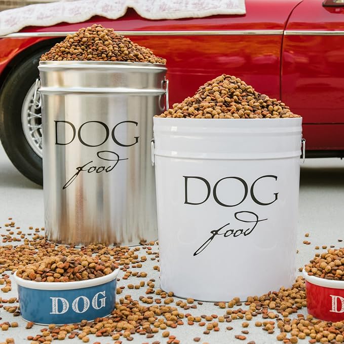 Harry Barker Classic Silver Dog Food Storage Canister – Small, Airtight Stainless Steel Pet Food Container, Holds Up to 10 lbs Dry Dog Food, Kitchen Counter & Pantry Storage - Silver