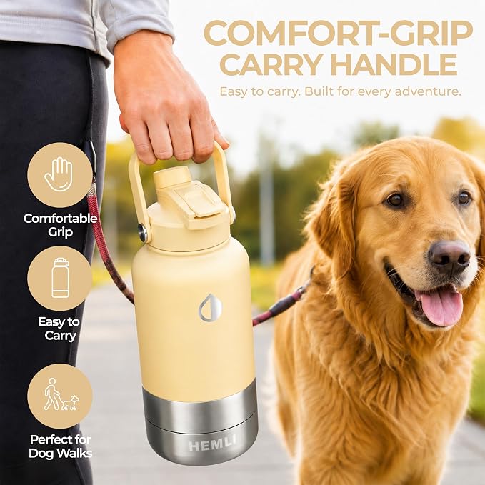 32 oz. Dog Water Bottle, Insulated Dog Travel Water Bottle, Stainless Steel Pet Water Bottle Dispenser Portable Food and Water Bowl for Dogs for Walking Dog Canteen Travel Kit
