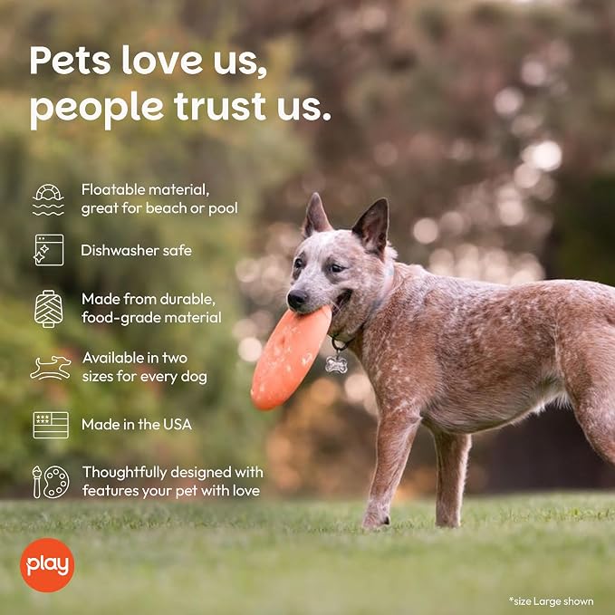 P.L.A.Y. Cute Outdoor Dog Toys - ZoomieRex InfiniDisc Rubber Frisbee, Great for Puppies & Small, Medium, Large Dogs - Dishwasher Safe, Lightweight, Floats in Water, Beach Friendly (Orange, Small)