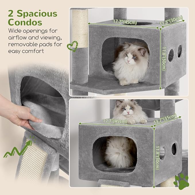 Globlazer 83inch Sturdy Multi-Level Tall Cat Tower, S83G, Light Grey | Extra Large Heavy Duty Cat Tree for Indoor Large Adult Cats Kittens with 2 Cat Condo, 8 Scratching Post, 2 Hammock