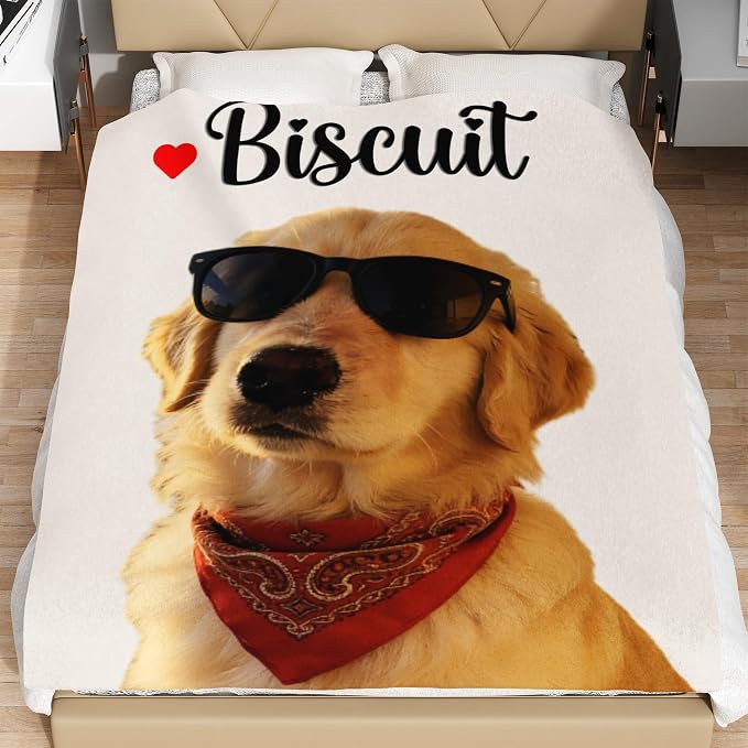 Custom Gifts for Dog Dad Mom Personalized Fleece Throw Blanket with Pet Portrait Picture & Name Cute Cozy Soft Warm Unique Gifts for Pets Lover