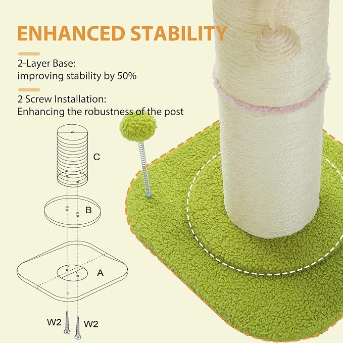 PEQULTI Flower Cat Scratching Post, Small Cat Tree, Scratcher for Indoor Cats with Super Thick Scratching Post [Dia=5.5''], Removable Flower Bed, Cat Scratch Post with Spring Ball, Pink