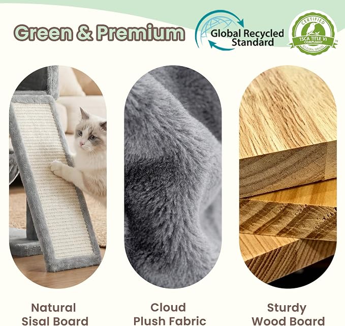 Cat Tree, Heavy Duty Cat Tower with Dual Platforms VCT002W | Oversized Diamond Condo for Large Cats, Sturdy Cat Furniture with Cozy Basket, Sisal Scratching Board & Posts, Light Gray