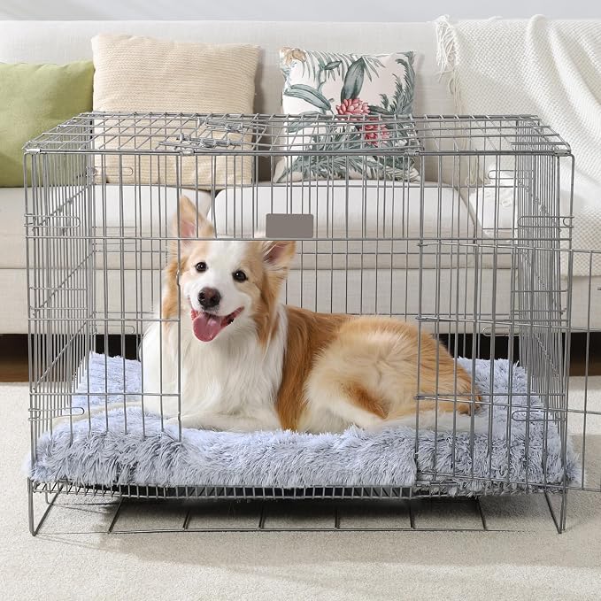 Large Dog Bed Crate Pad 35", Washable Soft Plush Pet Mats for Sleeping Grey | Machine Washable, Anti-Slip Bottom, Kennel Pad 35*23 inch, Warm Cozy, Easy to Care, Large dog breeds 55lbs