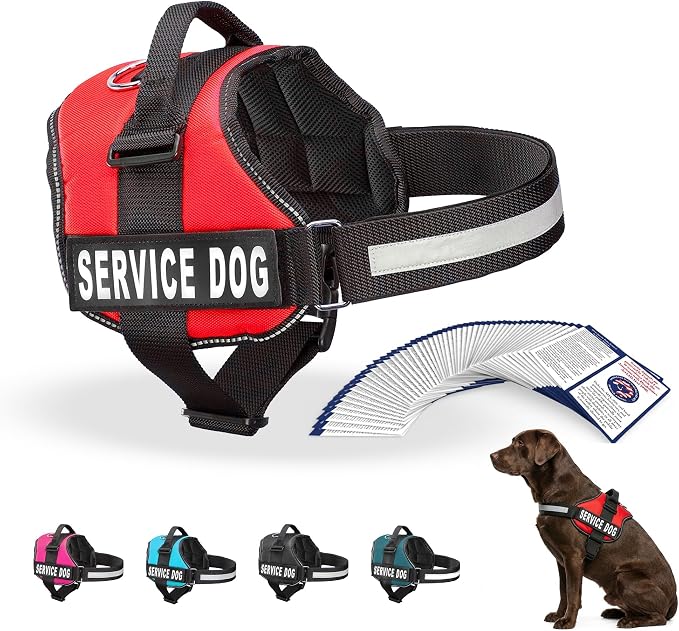 Industrial Puppy Service Dog Vest Harness - Durable & Adjustable Vest for Dog with Reflective Straps, Removable Patches, 50 ADA Cards, Handle & D-Ring, Travel and Daily Use,Bright Red, Large 27"-33"