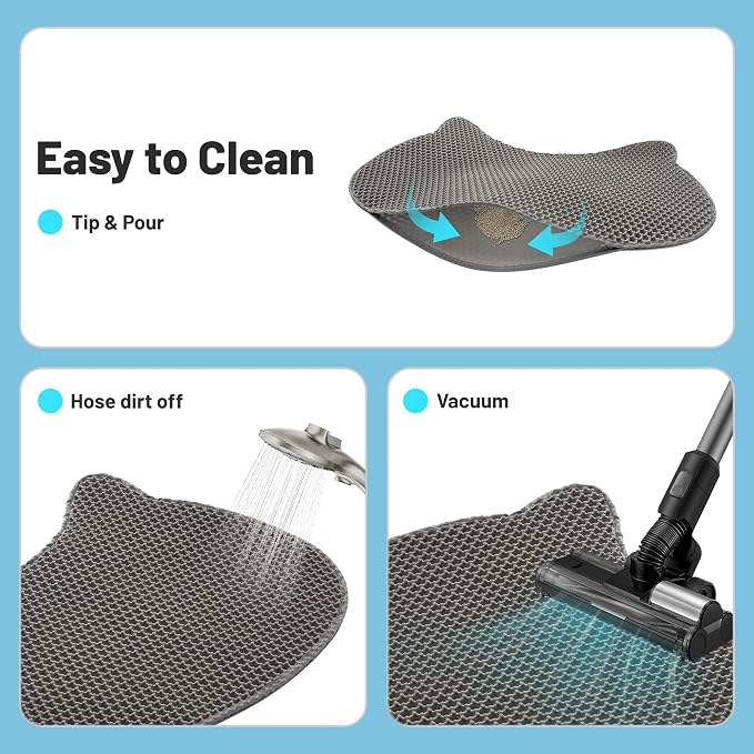Eggloa6 Kitty Head Cat Litter Mat, Waterproof Double Layer Litter Trapping Mat for Felines, Soft EVA Honeycomb, Easy to Clean, Dark Gray