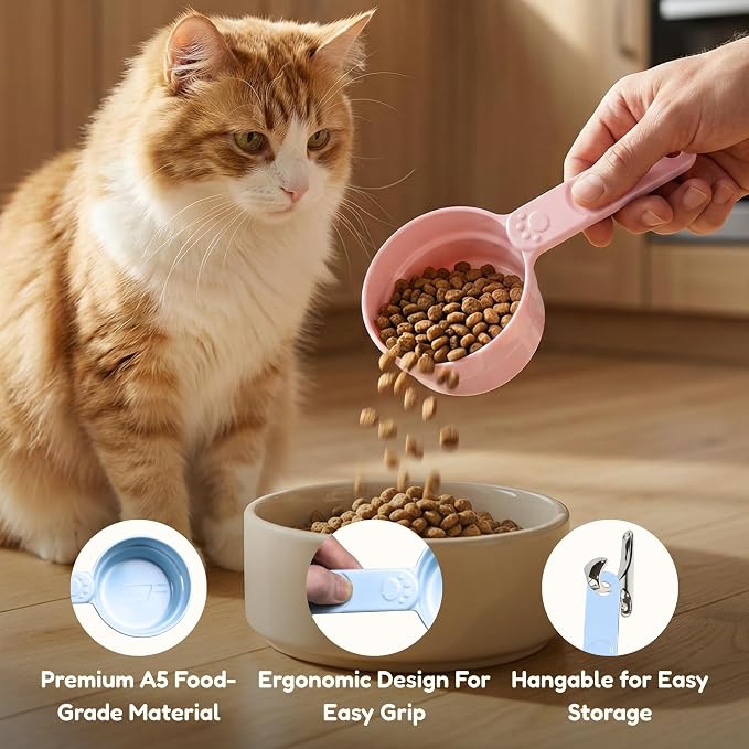 1 Cup & 1/2 Cup Dog Food Scoop, Extra Long Handle Sturdy Melamine Pet Food Measuring Scoop with Clear Marking Lines, BPA-Free, Shatterproof, Dishwasher Safe (Green + Blue, 1 Cup + 1/2 Cup)