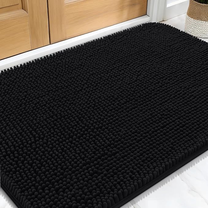 OLANLY Dog Door Mat for Muddy Paws 34x21, Super Absorbent Chenille Mud Mat | Black, Absorbs Moisture and Dirt, Non-Slip Machine Washable Doormat, Quick-Drying Indoor Entryway Floor Carpet for Dogs