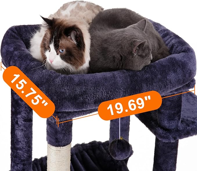 Heybly Cat Tree for Large Cats 20 lbs, 69 inches Cat Tower HCT031G | Heavy Duty Cat Condo for Indoor Cats, Multi-Level Furniture with Big Padded Plush Perch, Cozy Basket, Smoky Gray
