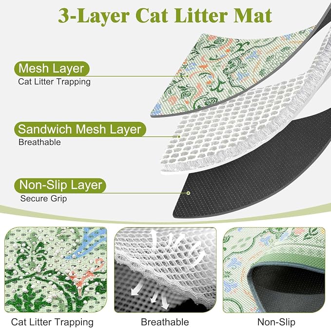Unicorn Catcher 33"x22" Cat Litter Mat Machine Washable Litter Trapping Pad | Kitty Paw Friendly Padding With Breathable 3D Air Mesh Technology And A Non-Slip Base To Keep Home Floors Debris-Free