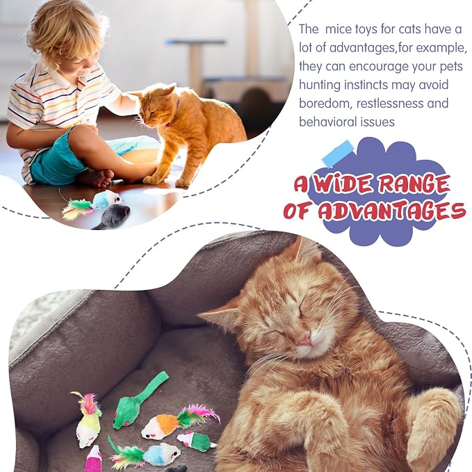 Sosation 100 Pcs Fur Cat Mouse Toys Assorted Interactive Cat Toys Rattle Sound Mice for Kitten Catch Play Indoor Interactive