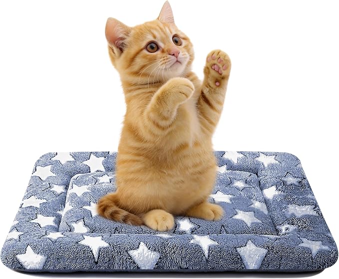 Dog Bed Mat for Crate, Soft Kennel Pad, Durable Comfort Mat for Dogs and Cats, Home and Crate Use (NavyBlue&Star, 18"*14"*1.5")