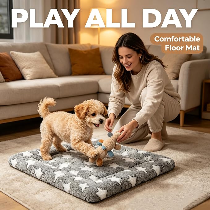 Dog Bed Mat - Comfortable Kennel Pad, Multi-Purpose Crate Bed for Dogs & Cats, Soft Support (Gray, S(24 * 18 * 1.5))