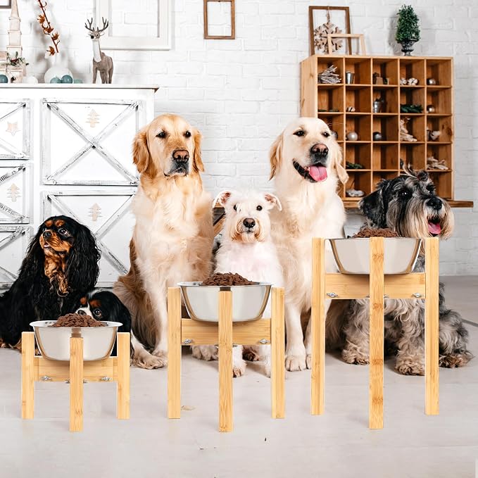 Elevated Dog Bowl Stand Adjustable Dog Food Holder 7”H Small Bamboo | Raised Stand, for Small Dogs, Fits 6”-8” Bowls, Single Bowl Holder, Natural Bamboo, Solid, Classic