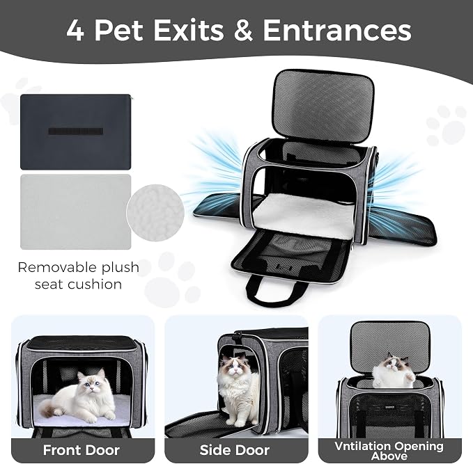 BAGLHER Pet Travel Carrier, Cat Carriers Dog Carrier for Small Medium Cats Dogs Puppies, Airline Approved Small Dog Carrier Soft Sided, Collapsible Puppy Carrier. Grey