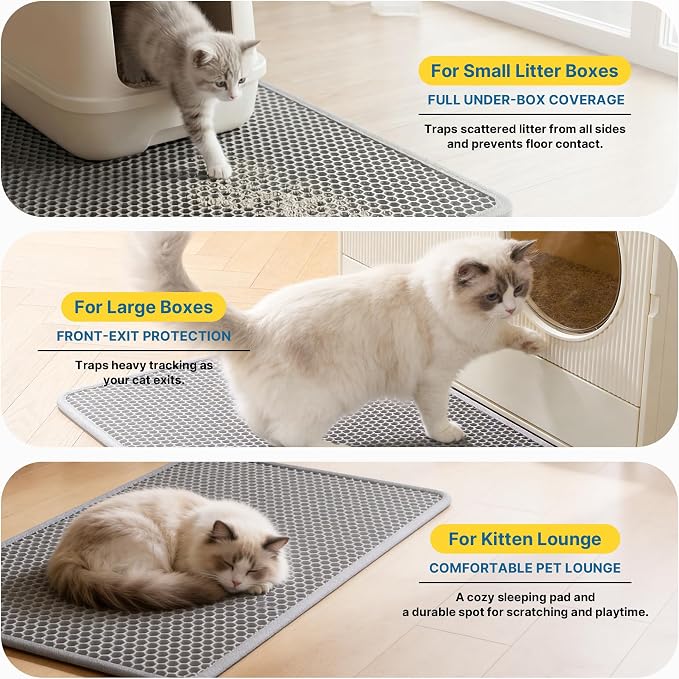 Cat Litter Mat - 27.5" x 21.6" Large Double Layer Litter Trapping Mat, Waterproof & Urine Proof EVA Material, Easy to Clean Litter Box Mat