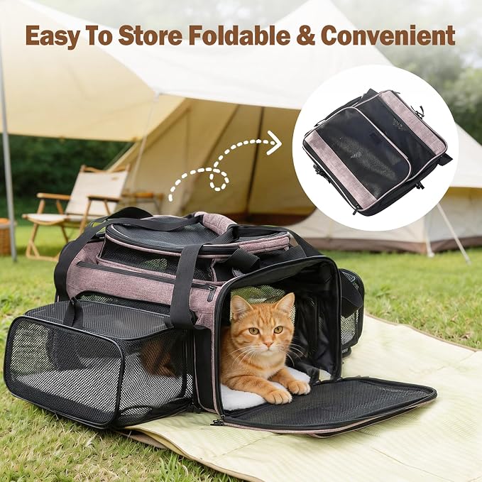 Cat Carrier Soft Sided, Expandable Pet Carrier for Medium Small Pets, Collapsible Travel Carrier with Hard Shell, 360° Panoramic Mesh, Washable Waterproof Pad | – 17.3×13.8×9.4 (Blue)