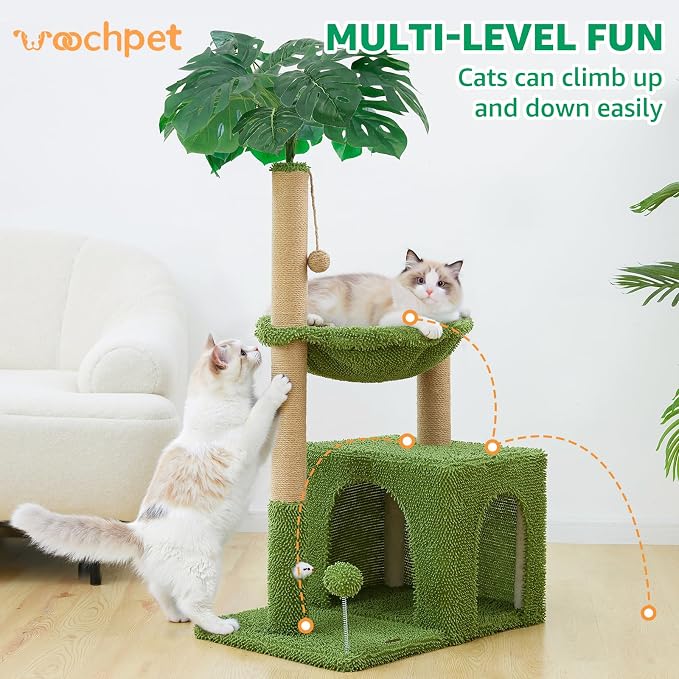 Woochpet Large Cat Tree for Indoor Cats, Multi-Functional Comfy Cat Bed-48in Tall Cat Tower with Scratching Post, Cozy Hammock for Kittens and Adult Cats, Cute Condo with Toy