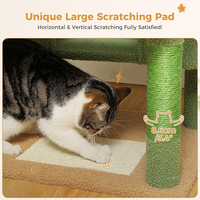 PAWZ Road 72" Cactus Cat Tree Tall Tower with Hammock&Condo for Large Cats | 20"×16" hammock for adult cats, tall cat tower with 7 scratching posts&pad, 2 large condos&top perches for multi-cats