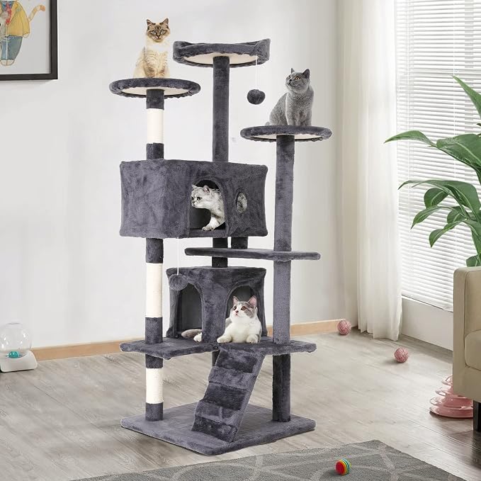 Go Pet Club 70'' Tall Multi-Level Cat Tree with Scratching Post, Stand Platform, Cat Condo, Tower and Funny Toy for Medium Indoor Cats