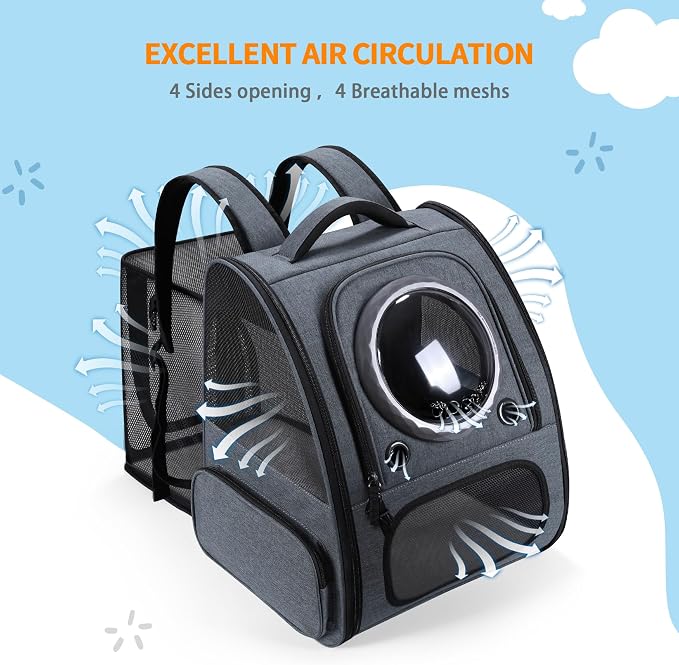 Bubble Cat Backpack Carrier, Expandable Cat Carrier Backpack,Breathable Pet Backpack for Medium Cat,Kitten and Small Puppy, Large Space,Portable Bags Foldable Dog Backpack for Traveling,Hiking(Grey)