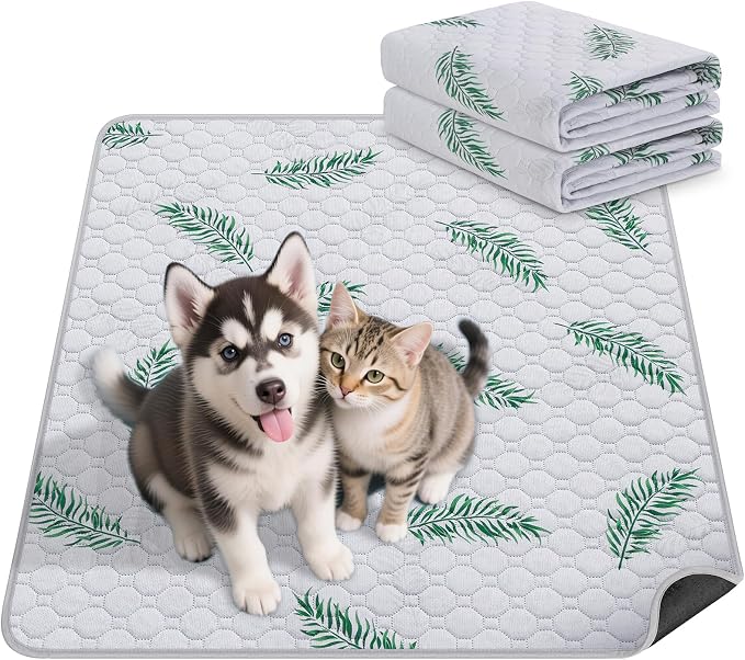 Washable Dog Pee Pads, Non-Slip Waterproof, 24 x 36 in, 2 Pack, Leaf | Super absorbent, waterproof and non-slip; washable, reusable dog pads for crates, playpens, floors, furniture and travel