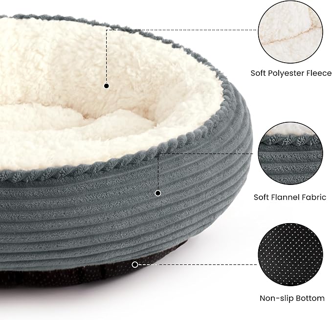 Love's cabin Round Donut Cat and Dog Cushion Bed, 24in Pet Bed for Small or Medium Dogs, Anti-Slip & Water-Resistant Bottom, Soft Durable Fabric Pet Beds, Washable Calming Cat Bed Bluish Grey