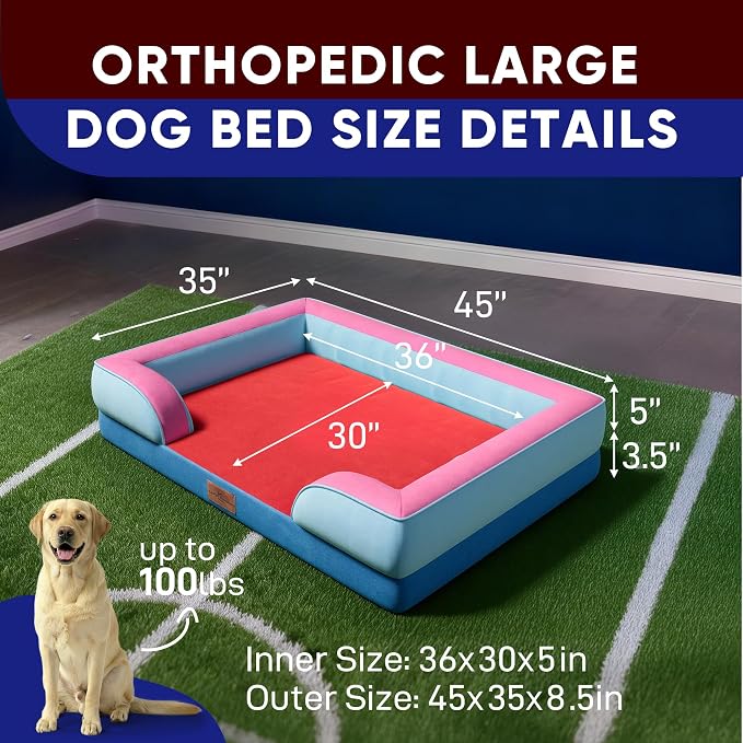 Comfort Expression Orthopedic Dog Bed for Extra Large Dogs with Bolster | Waterproof Dog Couch Bed with Washable Cover & Non-Slip Bottom, Supportive Egg Crate Foam XL Pet Bed, 45x35 Inch
