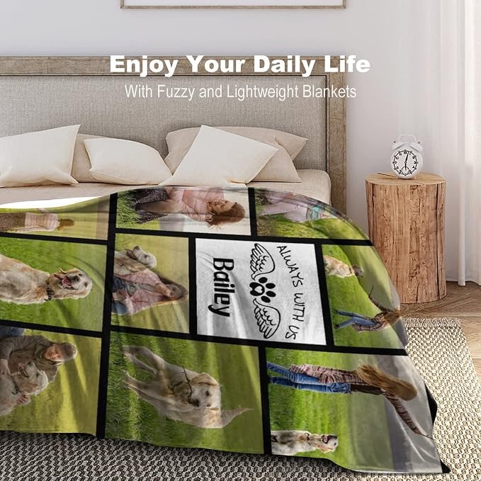 Personalized Pet Memorial Throw Blanket, Dog Cats Pets Lovers Memorial Gifts, Custom Pet Loss Sympathy Blanket with Pictures and Name, Customized Dog and Cat Blankets for Family Friends 50"x60"