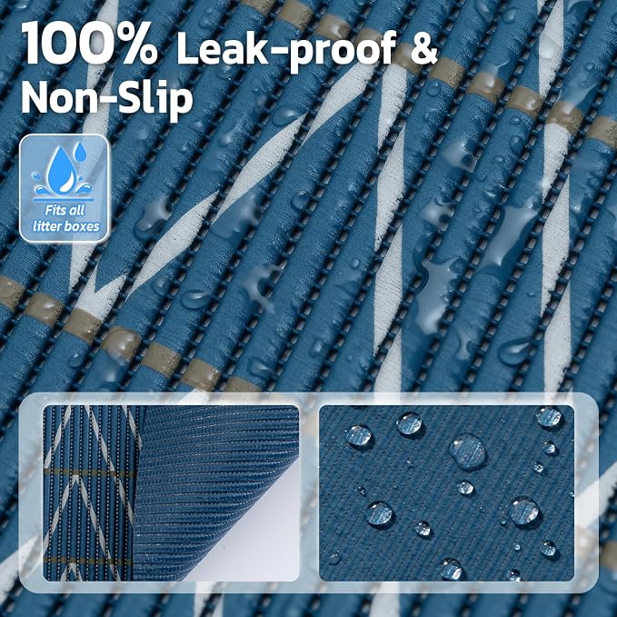 Cat Litter Mat, 40"x25" Jumbo Foam Litter Box Mat | Extra Large Coverage, Soft on Paws, Trimmable Design, BPA-Free Foam, Leak-Proof, Machine Washable, Navy Chevron